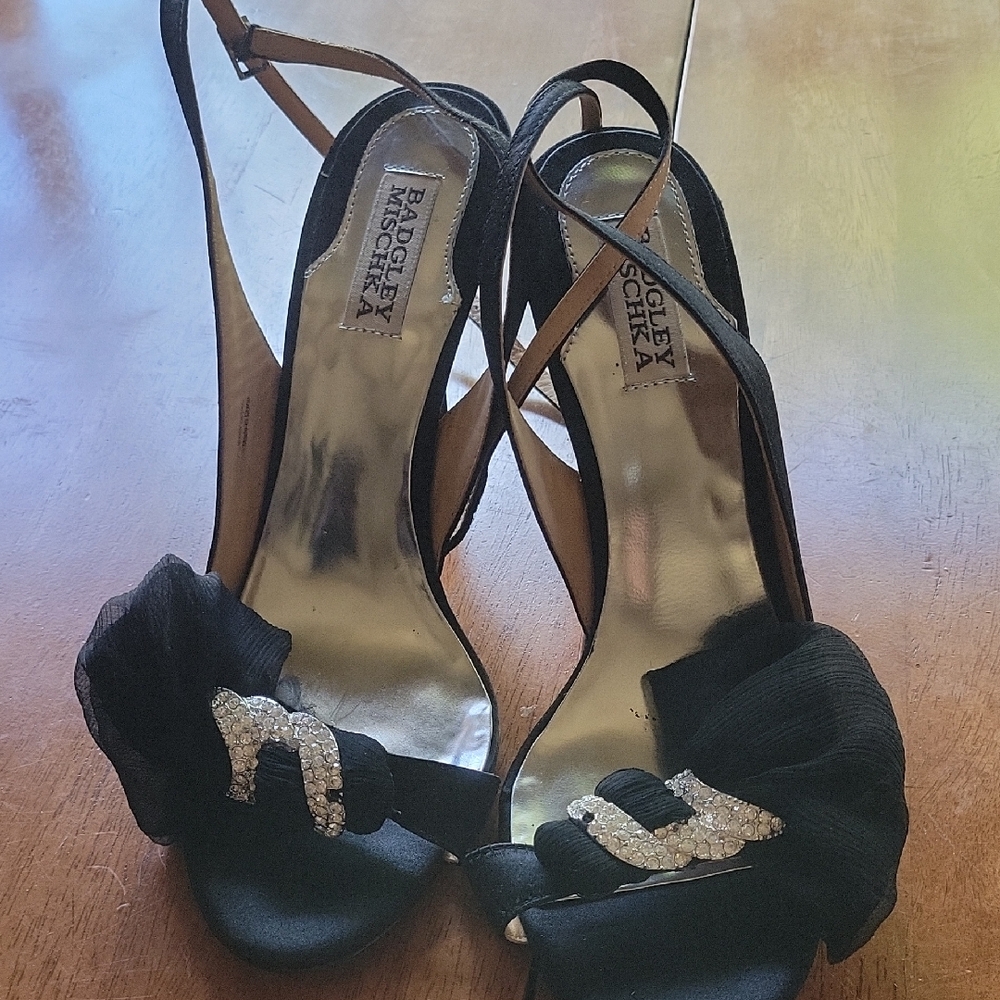 Badgley Mischka Black Heels with Crystal Embellishments